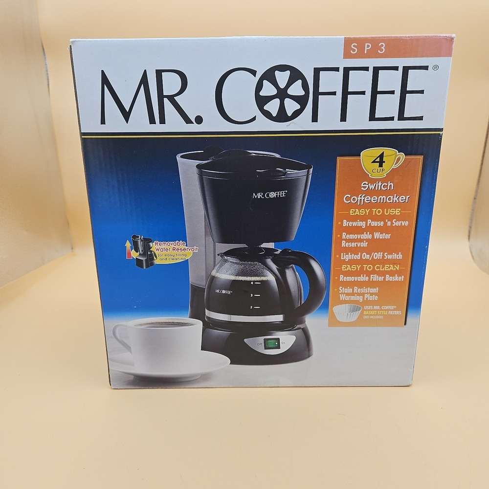 Mr. Coffee Switch 4-Cup Drip Coffee Maker Brewer SP3 Black Compact Vintage NEW